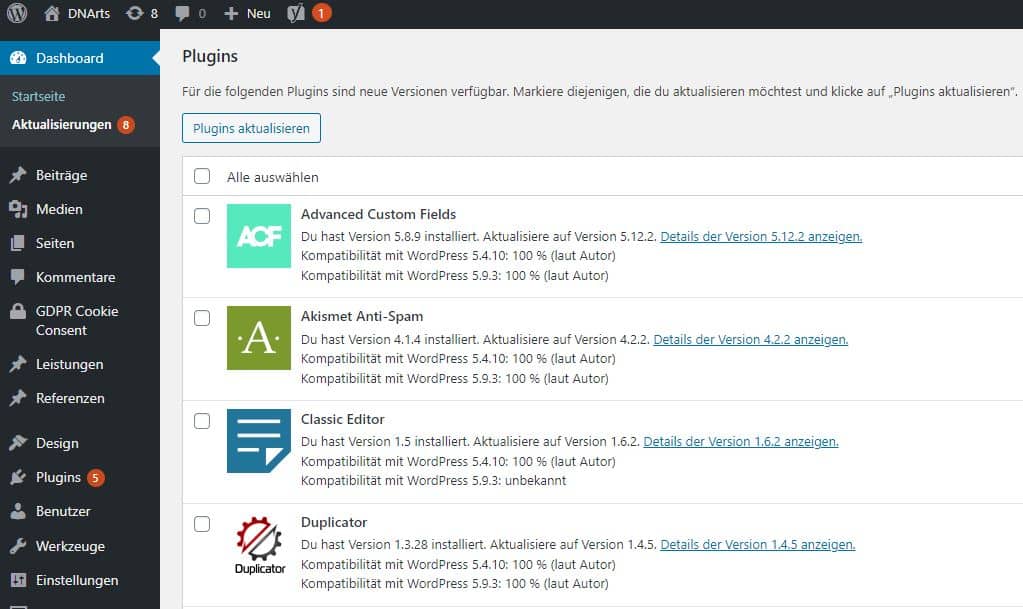 plugin_updates Übersicht von anstehenden WordPress-Plugins-Updates