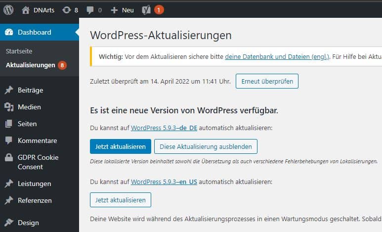 Backup von WordPress