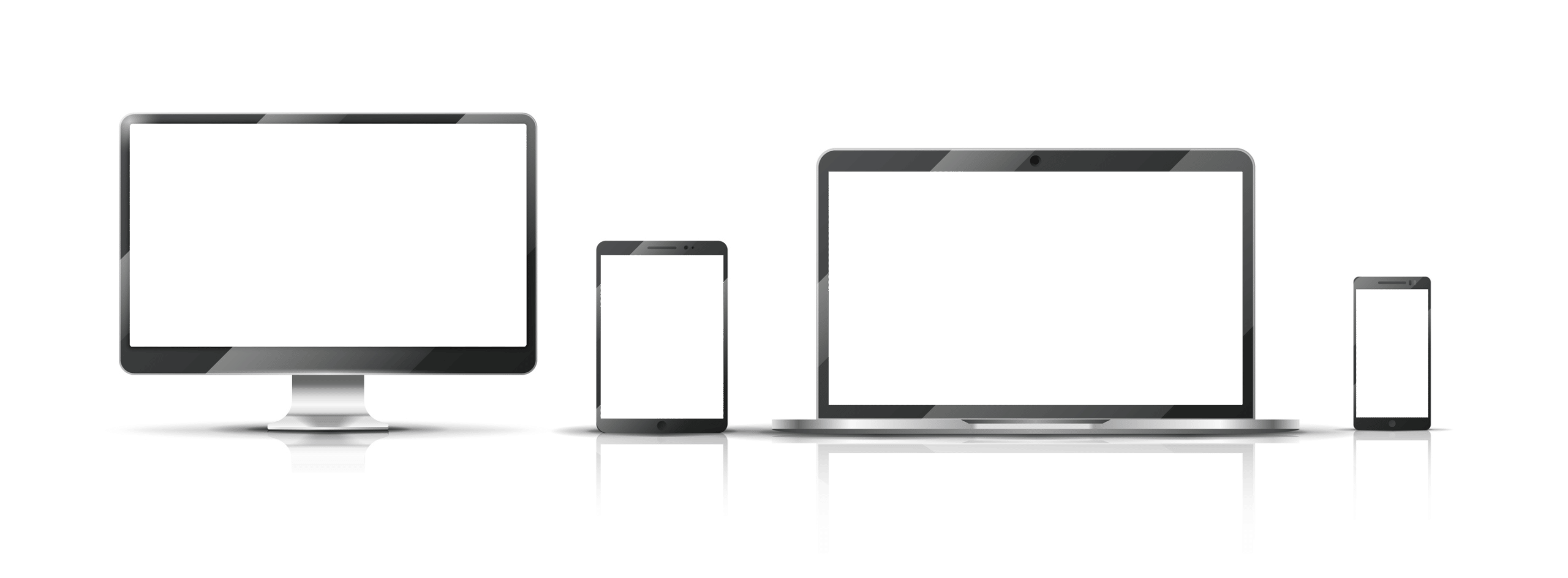Verschiedene Endgeräte: Desktop-PC, Tablet, Laptop und Smartphone